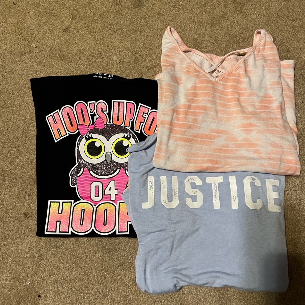Lot of 3 Justice shirts, size girls plus 18-20